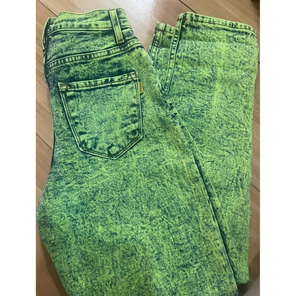 Vibrant Green Acid Wash Jeans High Rise Relaxed Straight Leg 90s Grunge Size 1 - Picture 5 of 7